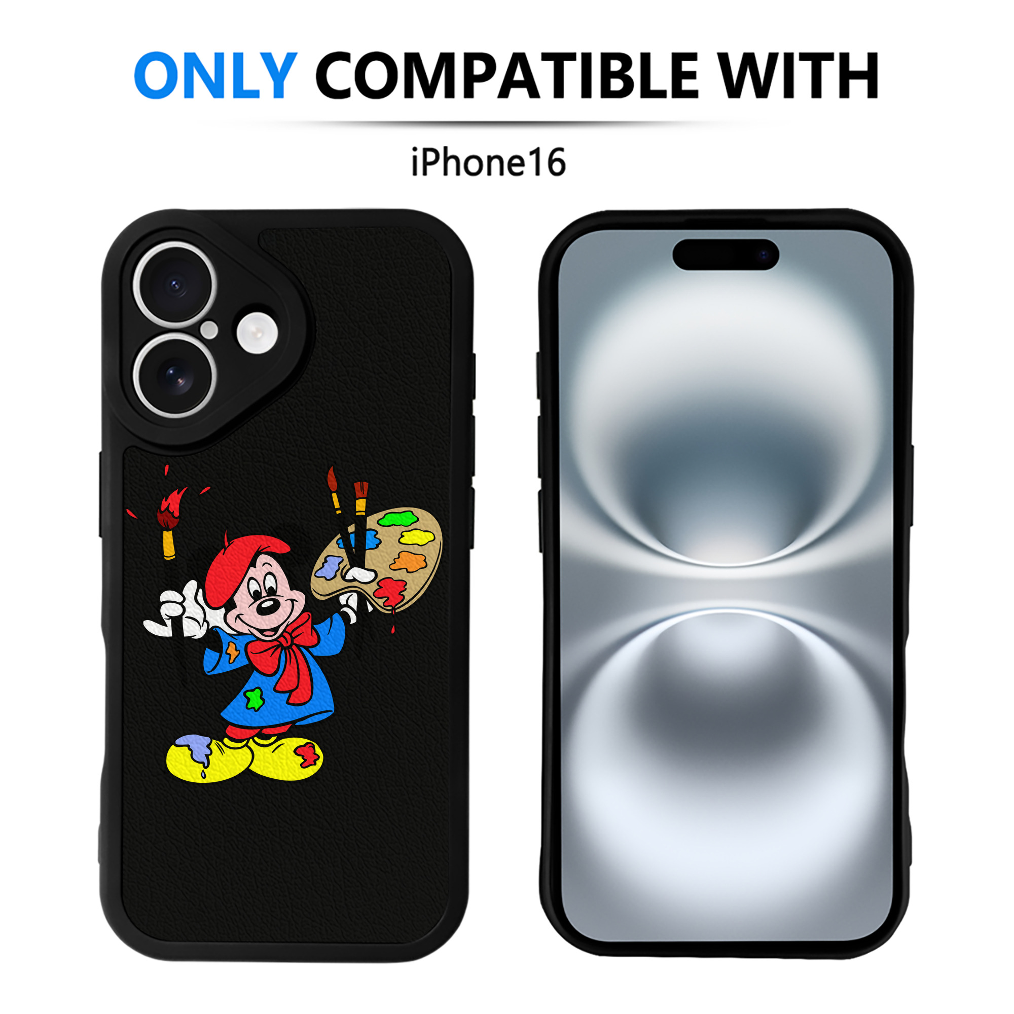 （画像用） ミッキーマウス Mickey Mouse 【iPhone 16シリーズ対応】シリコンスマホケース（レザー調） 材質：シリコン